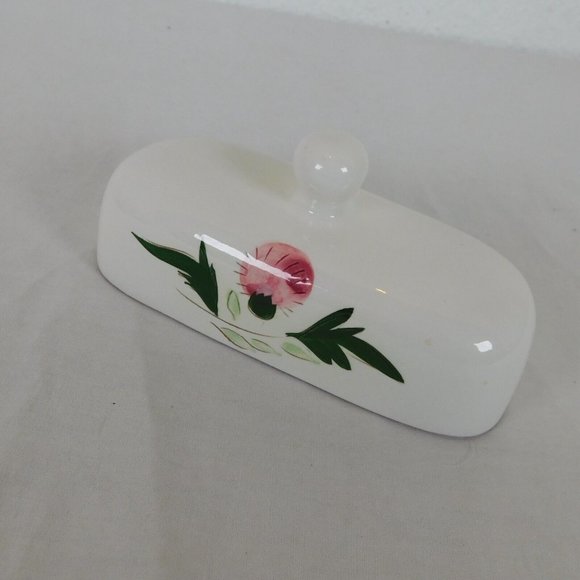 Stangl Pottery Pink Thistle 1/4 lb Covered Butter Dish Vintage FLAW-Small stains - Picture 10 of 12
